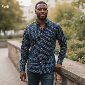 New JULIAN & MARK Ryan Geo Dot Stretch LS Button Front Shirt Career Men's‎ Large